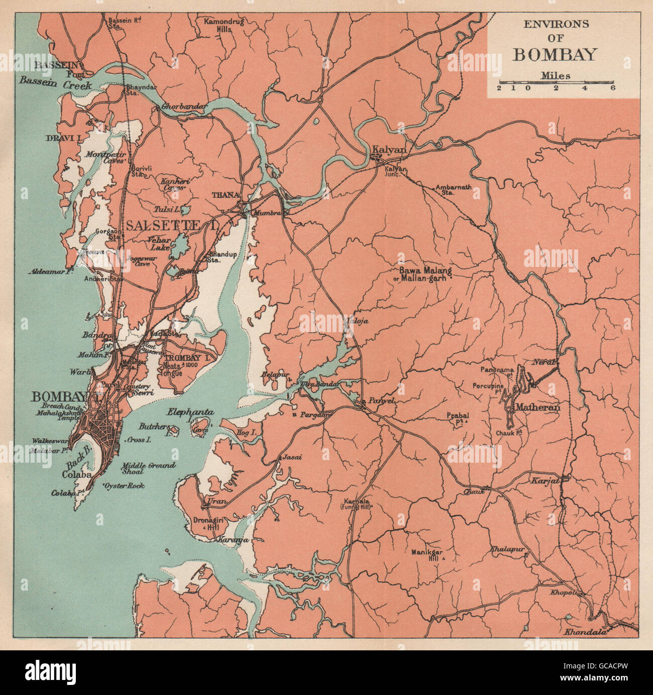 L'Inde. Bombay (Mumbai) environs. L'État du Maharashtra. Salsette Matheran Kalyan, 1929 map Banque D'Images