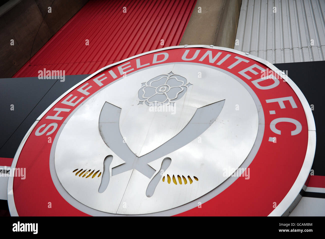 Vue générale d'un panneau Sheffield United F.C devant Bramall Voie Banque D'Images