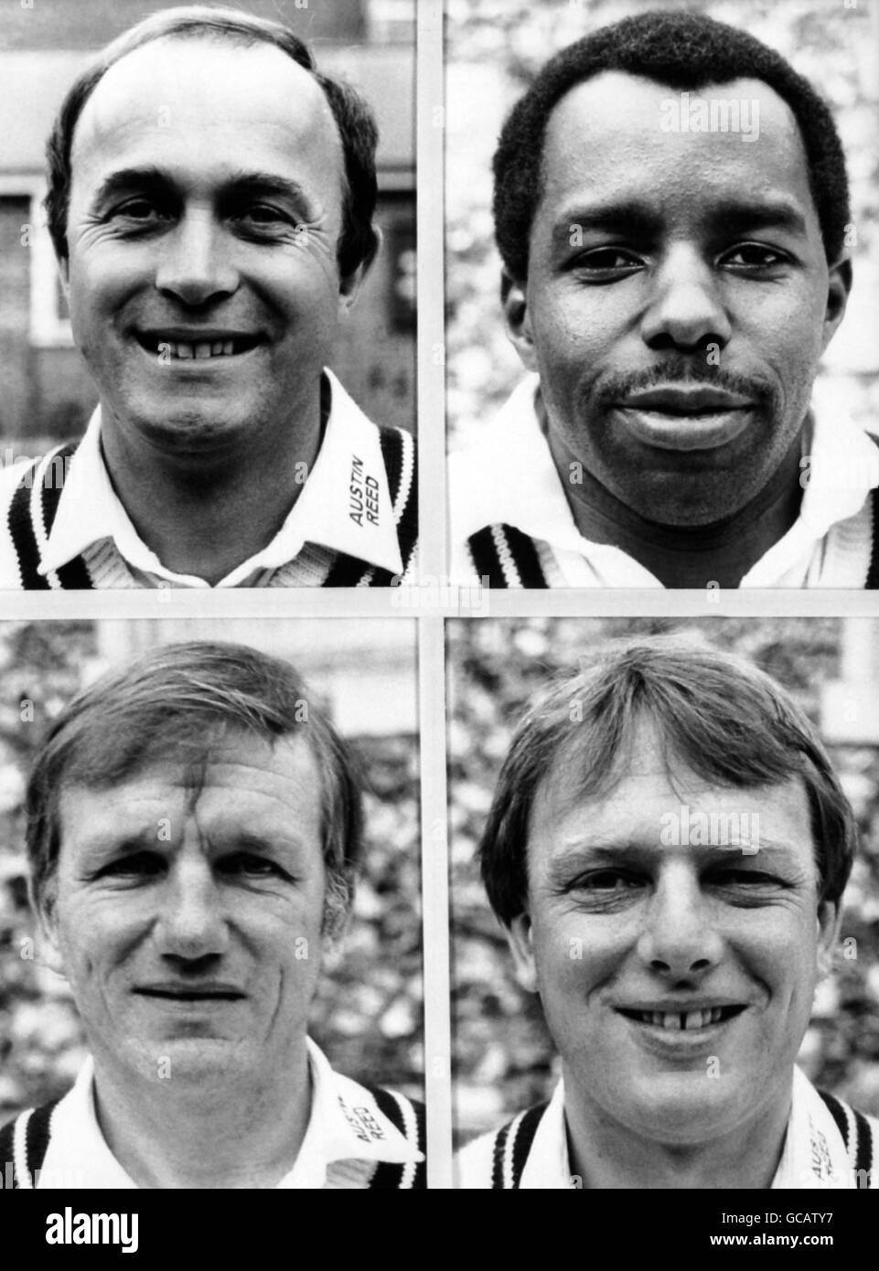 Membres du Middlesex County Cricket Club (En haut à gauche - à droite) Phil Edmunds et Wilf Slack (En bas à gauche -à droite ) Clive Radley et Paul Dowton Banque D'Images