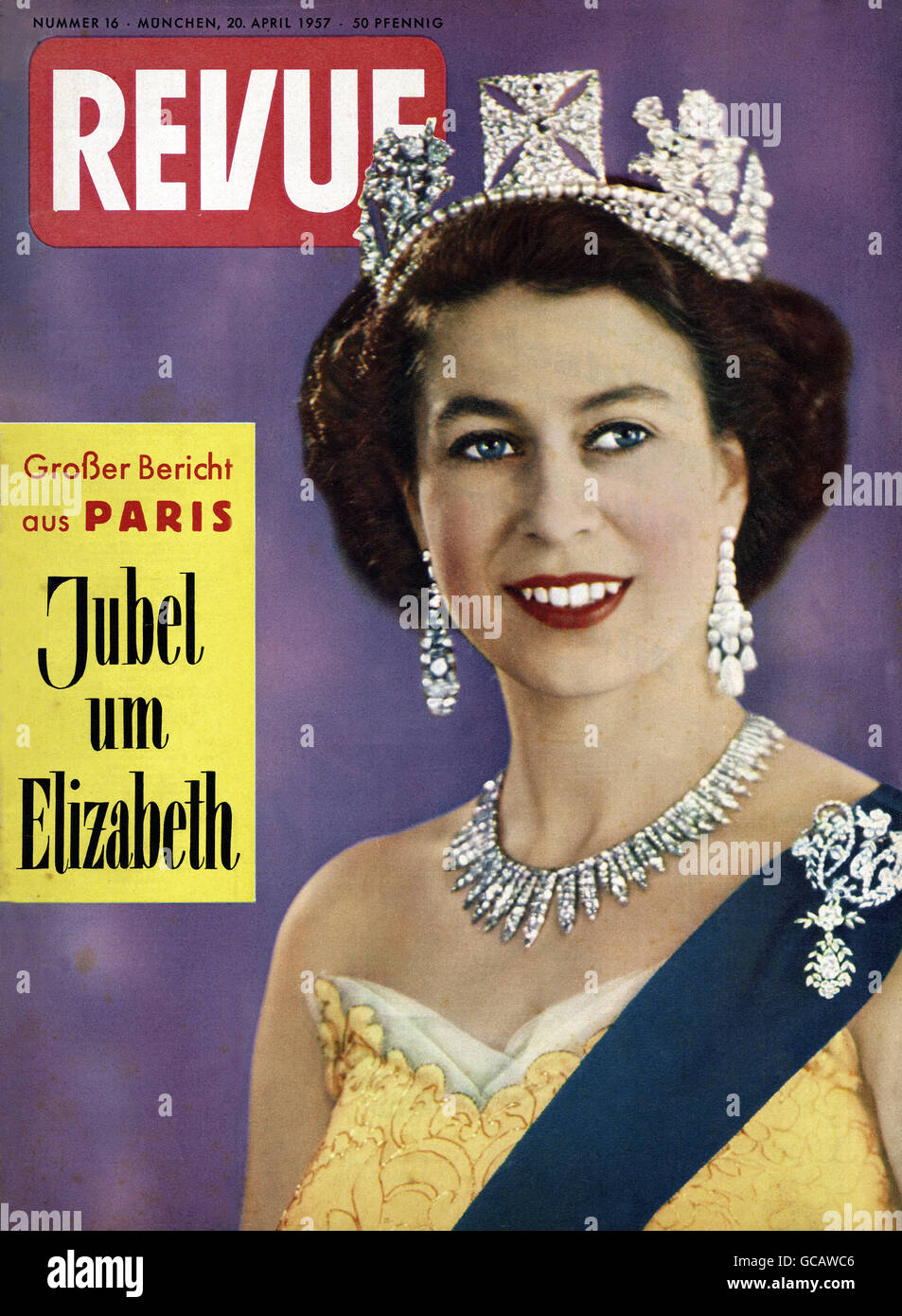 Magazine, Revue, numéro 16, couverture, « Jubel um Elizabeth », Munich, Allemagne, 20.4.1957, droits supplémentaires-Clearences-non disponible Banque D'Images