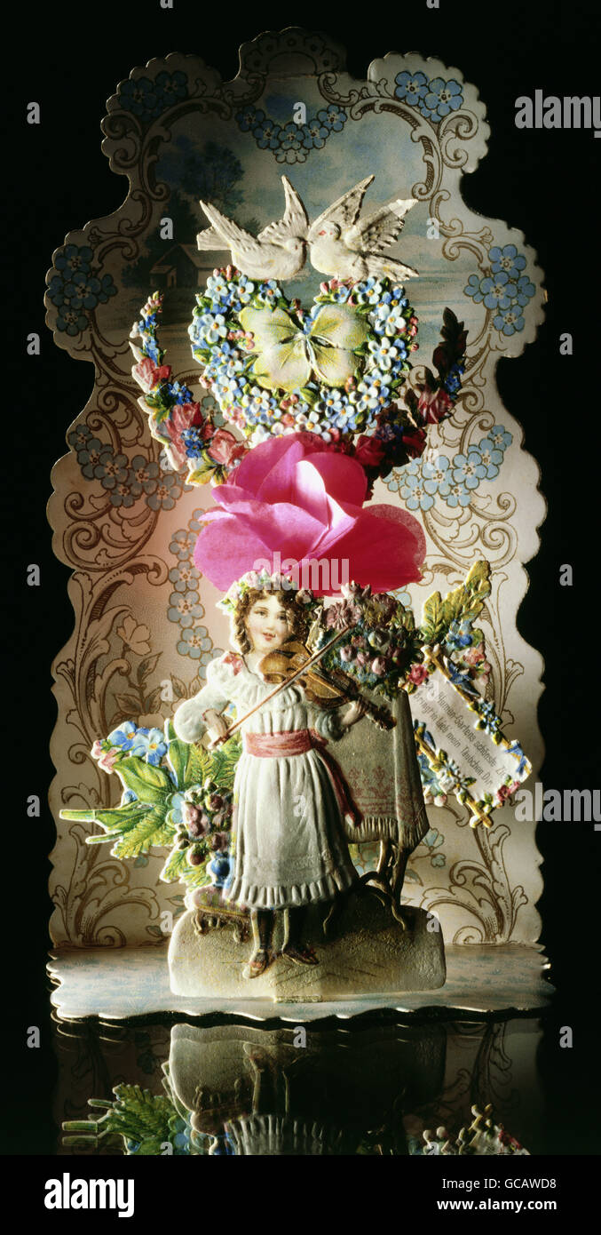 Beaux-arts, papier, cartes de vœux, cartes perforées, lithographie couleur pliage, fin du xixe siècle, Banque D'Images