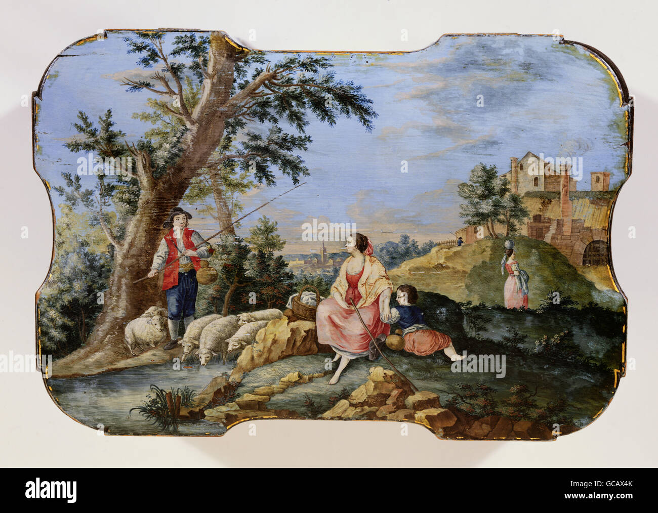 Beaux-arts, peinture, pastorale, pasteur à l'alcool en raison d'farmwoman et au repos, le bois, le couvercle du cercueil, 18e siècle, Banque D'Images