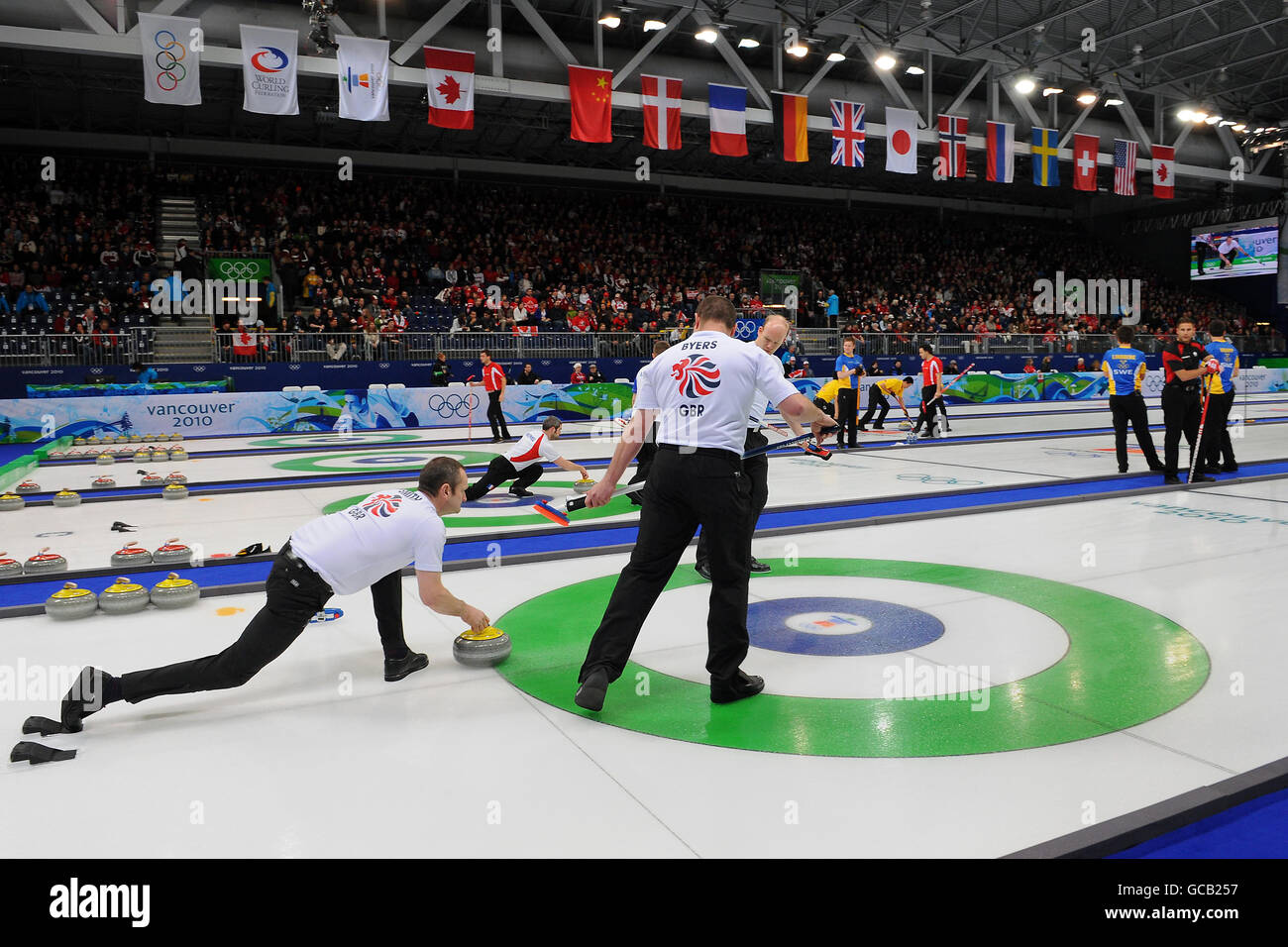 La Grande-Bretagne en action contre le Canada lors de leur match rond-point au Centre olympique de Vancouver, Vancouver, Canada, qui fait partie des Jeux olympiques d'hiver de 2010 à Vancouver. Banque D'Images