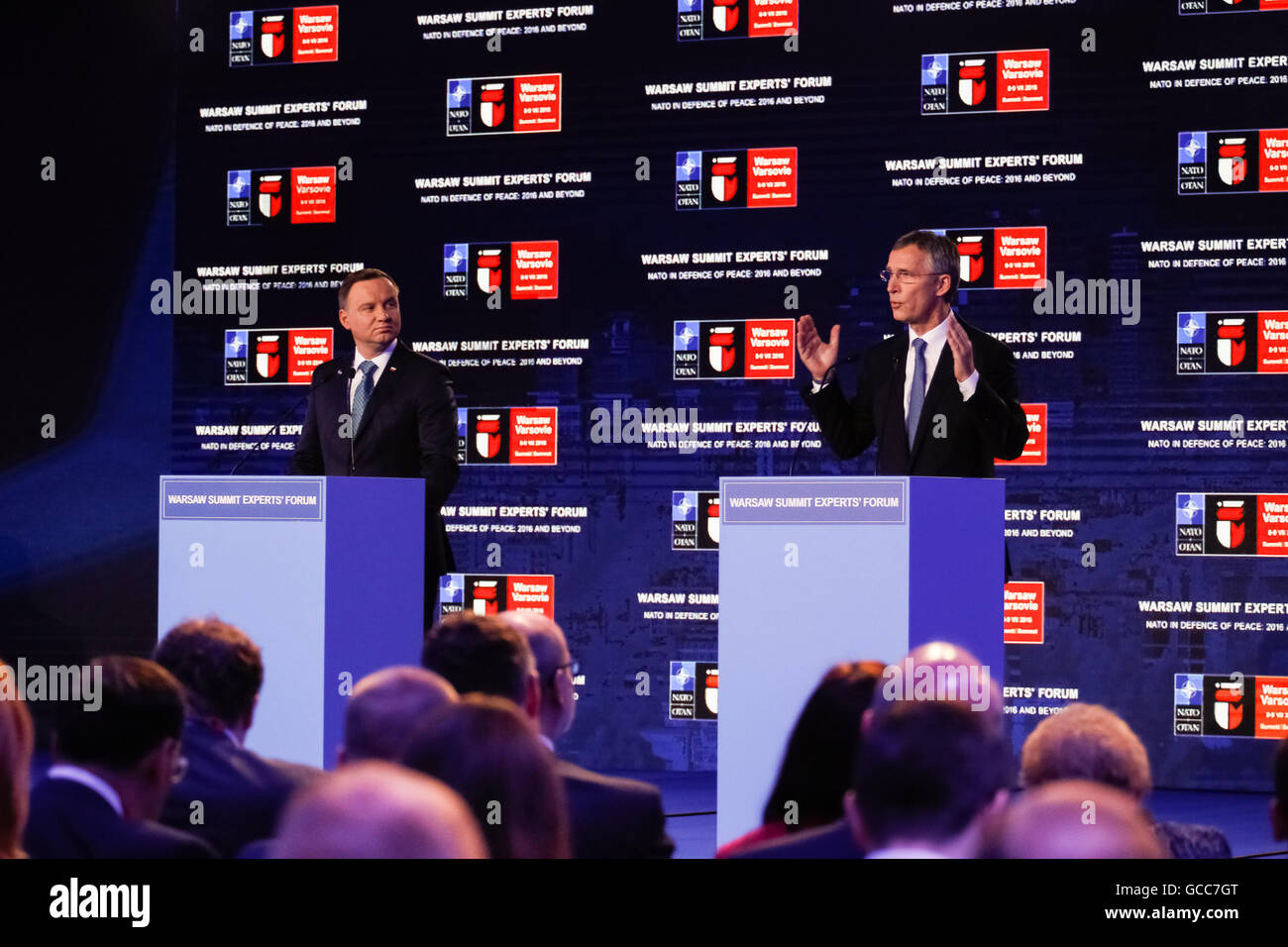 Varsovie, Pologne. 8 juillet, 2016. Varsovie, Pologne. 08 juillet, 2016. Les déclarations d'ouverture du président de la Pologne Andrzej Duda et Secrétaire général de l'OTAN, Jens Stoltenberg. Intrudoctory remercs. Ici, M. Jens Stoltenberg. © Dominika Zarzycka/Alamy Live News Crédit : Dominika Zarzycka/Alamy Live News Banque D'Images