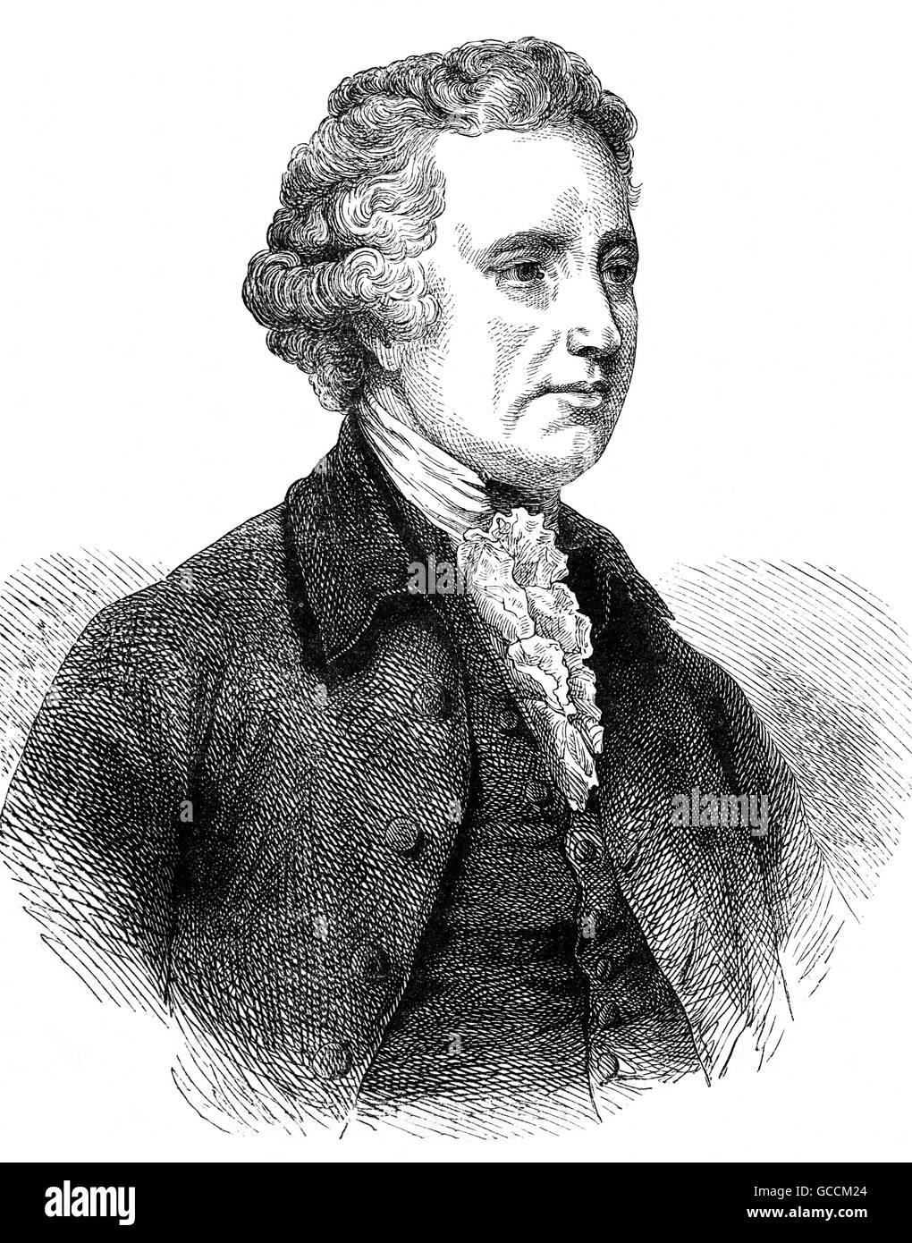Edmund Burke (1729 - 1797) était un homme d'État irlandais né à Dublin, ainsi qu'un auteur, orateur, philosophe et théoricien politique, qui, après avoir déménagé à Londres, a été membre du Parlement depuis de nombreuses années à la Chambre des communes avec le parti whig. Principalement connu pour son appui à la cause de la révolutionnaires américains, l'émancipation des catholiques, la destitution de Warren Hastings de l'East India Company, et pour ses objections à propos de la Révolution française. Banque D'Images