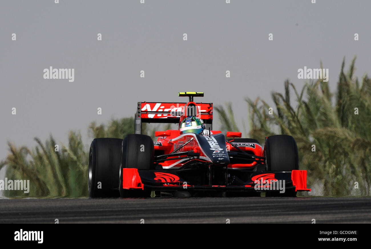 Courses automobiles - Championnat du monde de Formule 1 - Grand Prix de Bahreïn - session de pratique - circuit international de Bahreïn.Virgin Racing Lucas di Grassi lors de la deuxième séance d'entraînement au circuit international de Bahreïn à Sakhir, Bahreïn. Banque D'Images