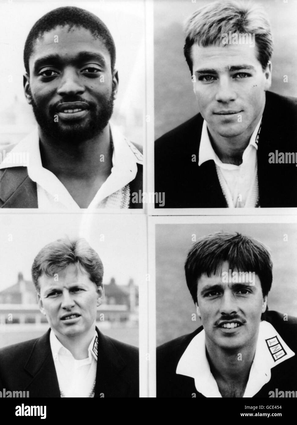 Membres de l'équipe de cricket du comté de Leicestershire (en haut à gauche et à droite) George Ferris et Phil Witticase (en bas à gauche et à droite) Peter tels et Russell Cobb Banque D'Images