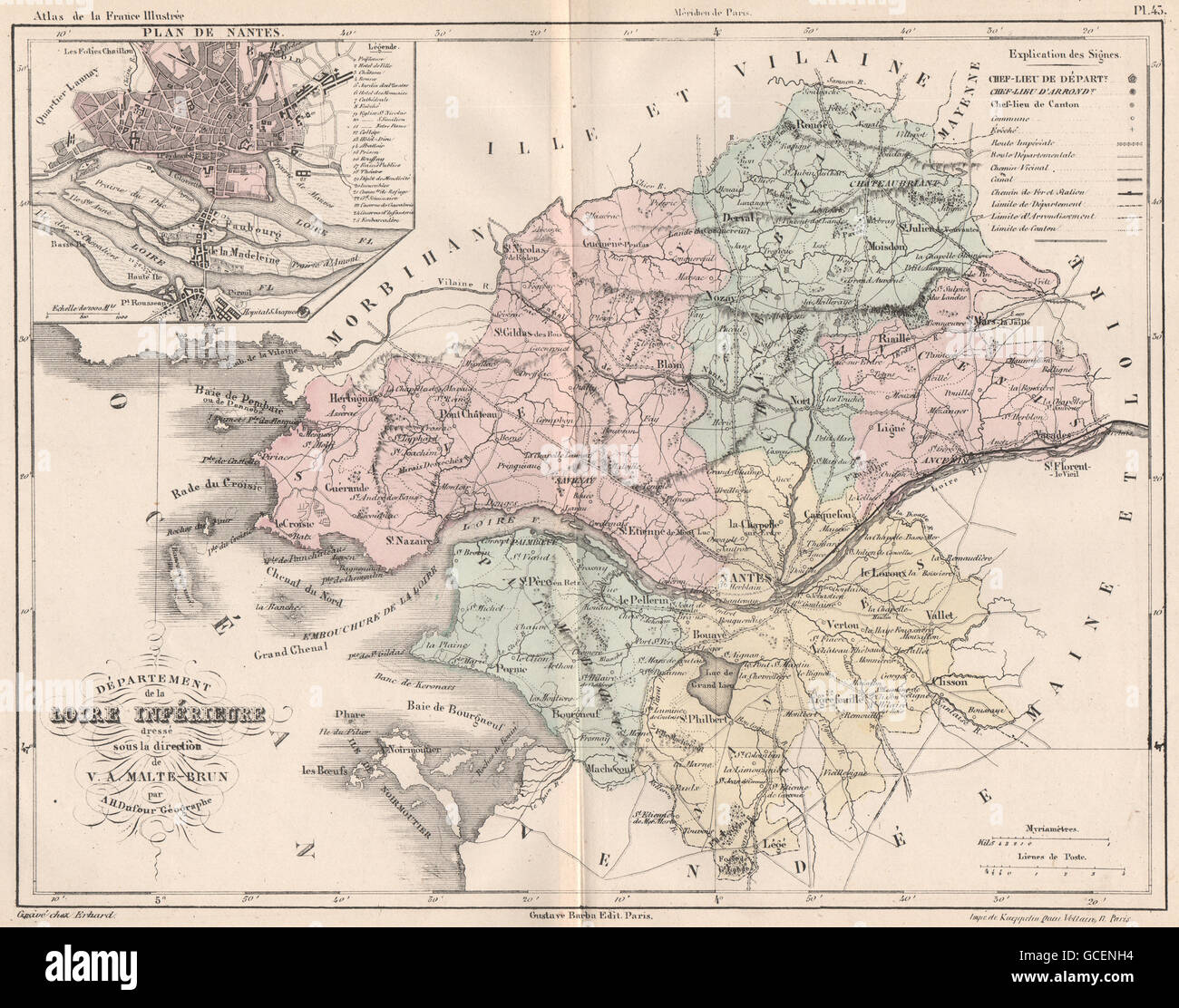 LOIRE-ATLANTIQUE.Département.Loire-Atlantique Nantes.plan.MALTE-BRUN, 1852 map Banque D'Images