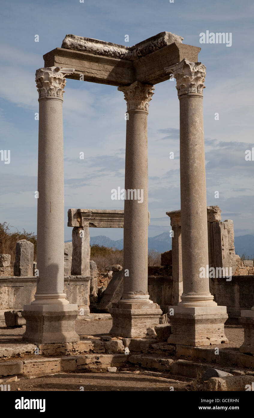 Marché, site archéologique antique de Perge, Antalya, Turkish Riviera, la Turquie, l'Asie Banque D'Images