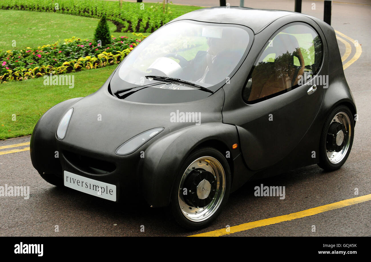 Un prototype de la voiture Riversimple à pile à hydrogène au de Montfort Hall de Leicester. Banque D'Images