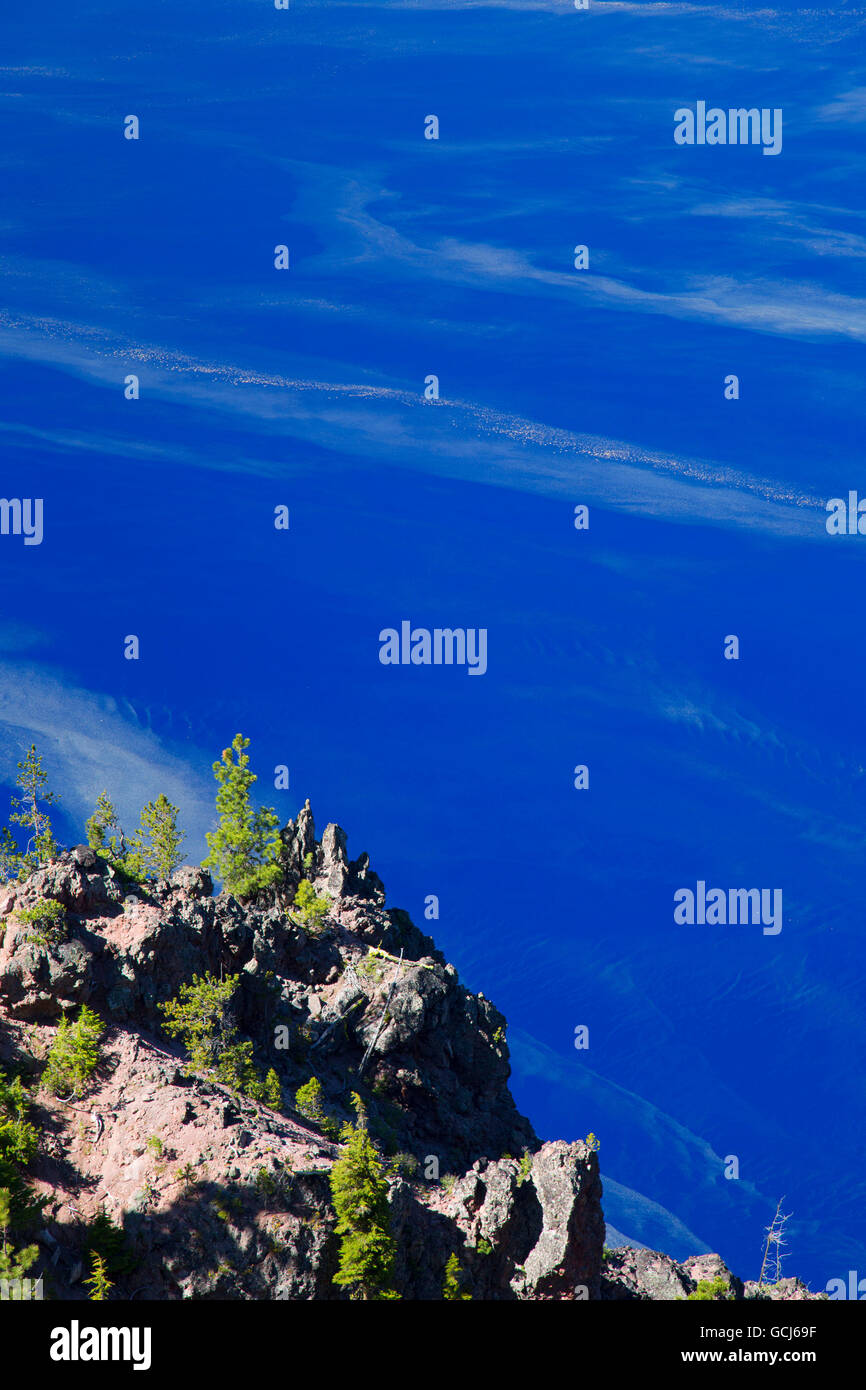 Des arbres contre le lac du cratère, Crater Lake National Park, Oregon Banque D'Images