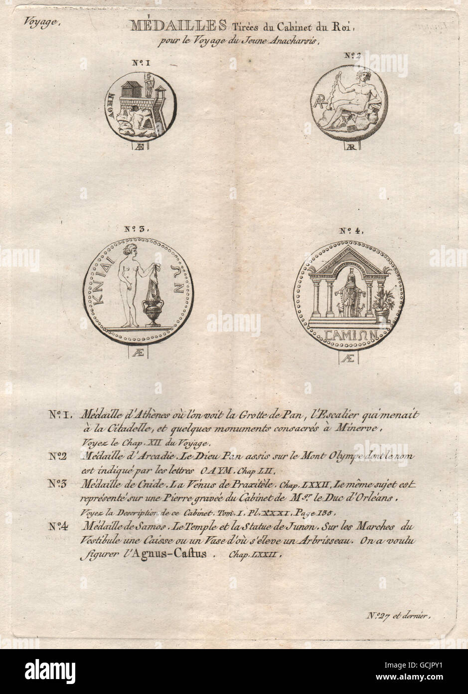 Pièces MÉDAILLES grec ancien. Arcadie (Arcadia) Cnide Samos, antique print 1790 Banque D'Images