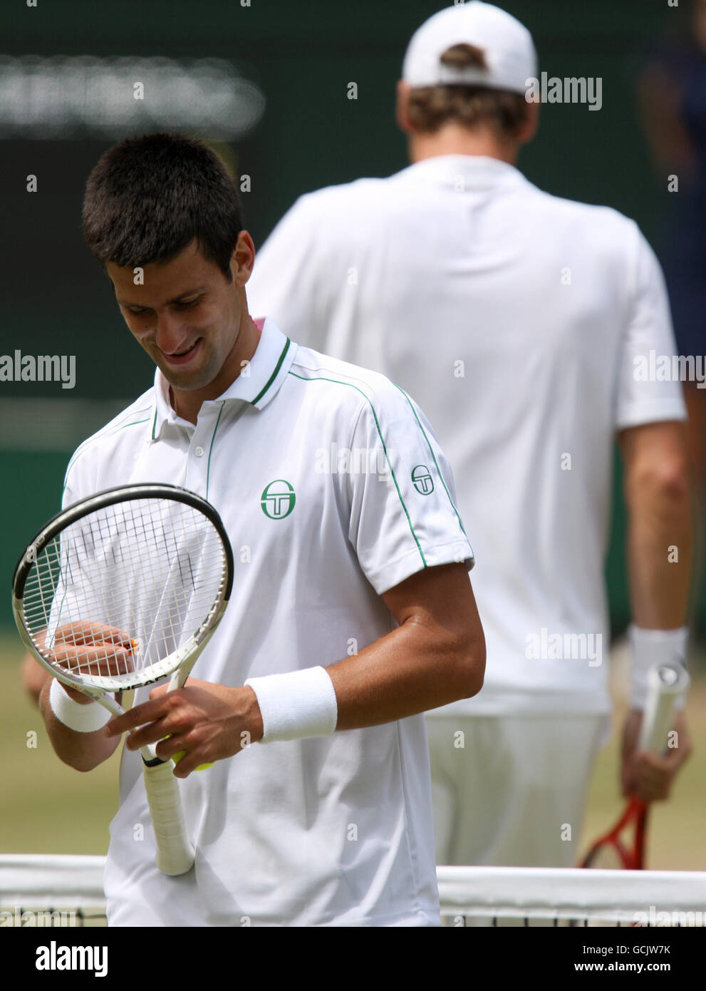 Novak Djokovic de Serbie (à gauche) et Tomas Berdych de République tchèque (à droite) Pendant la demi-finale du match hommes Banque D'Images