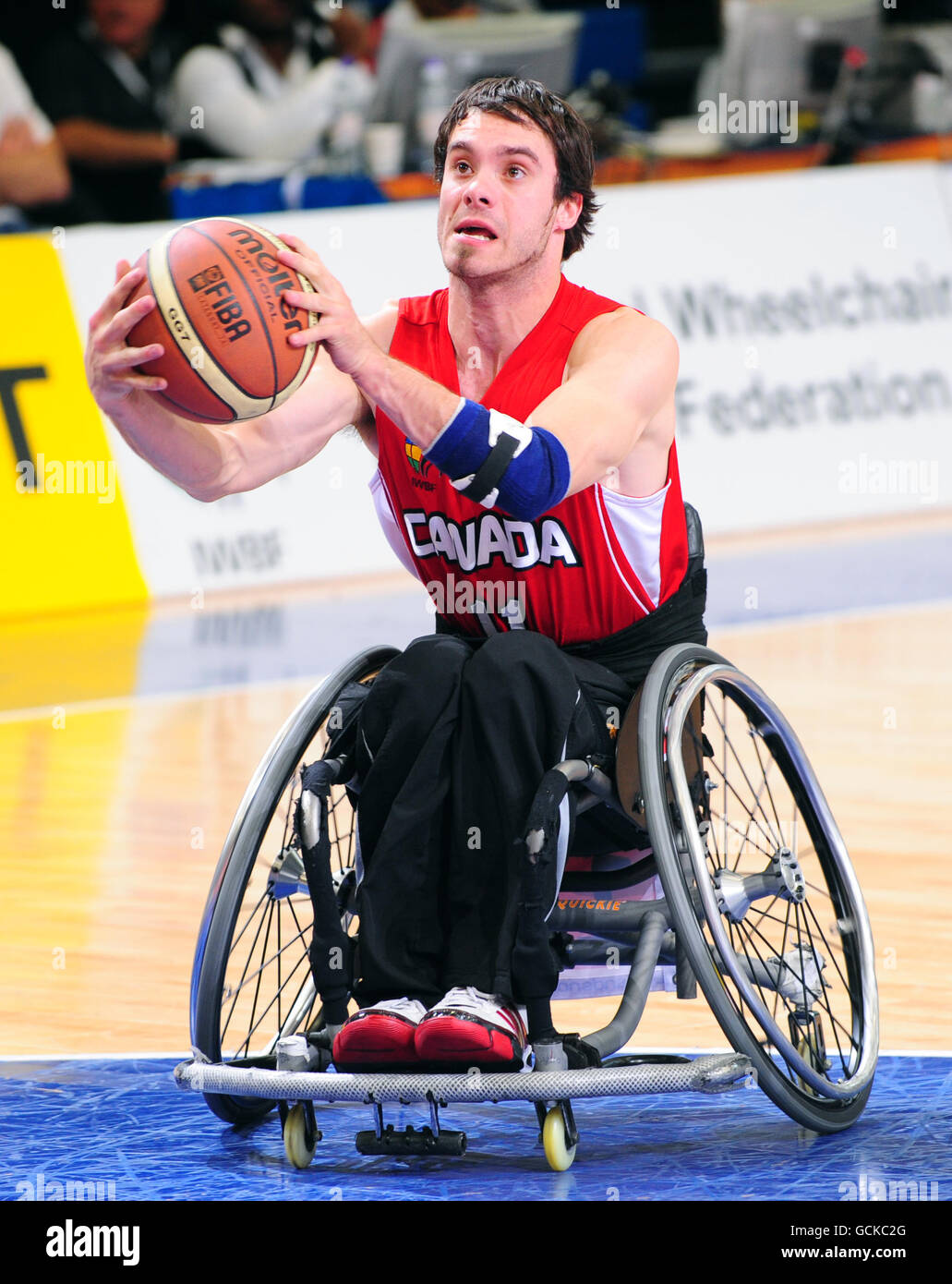 Paralympiques - coupe du monde paralympique BT 2010 - sixième jour - Manchester.Chad Jassman du Canada en action pendant le basketball en fauteuil roulant à la coupe du monde paralympique BT à Sport City, Manchester. Banque D'Images