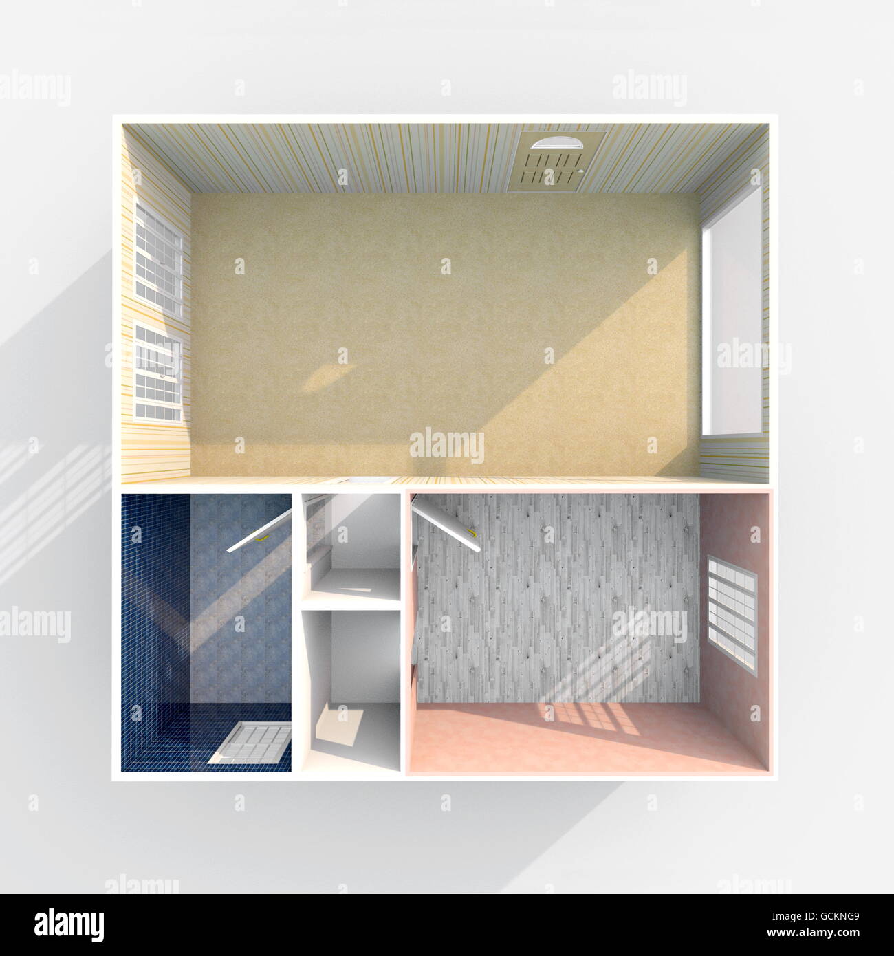 Le rendu 3D Intérieur vue en plan du carré vide accueil appartement avec un collage Banque D'Images
