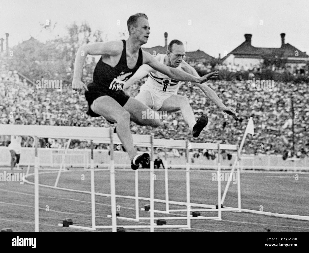 Athlétisme - Quatrième Jeux de l'Empire britannique - Men's 440 Yard haies - 3 - Eden Park, Auckland Banque D'Images