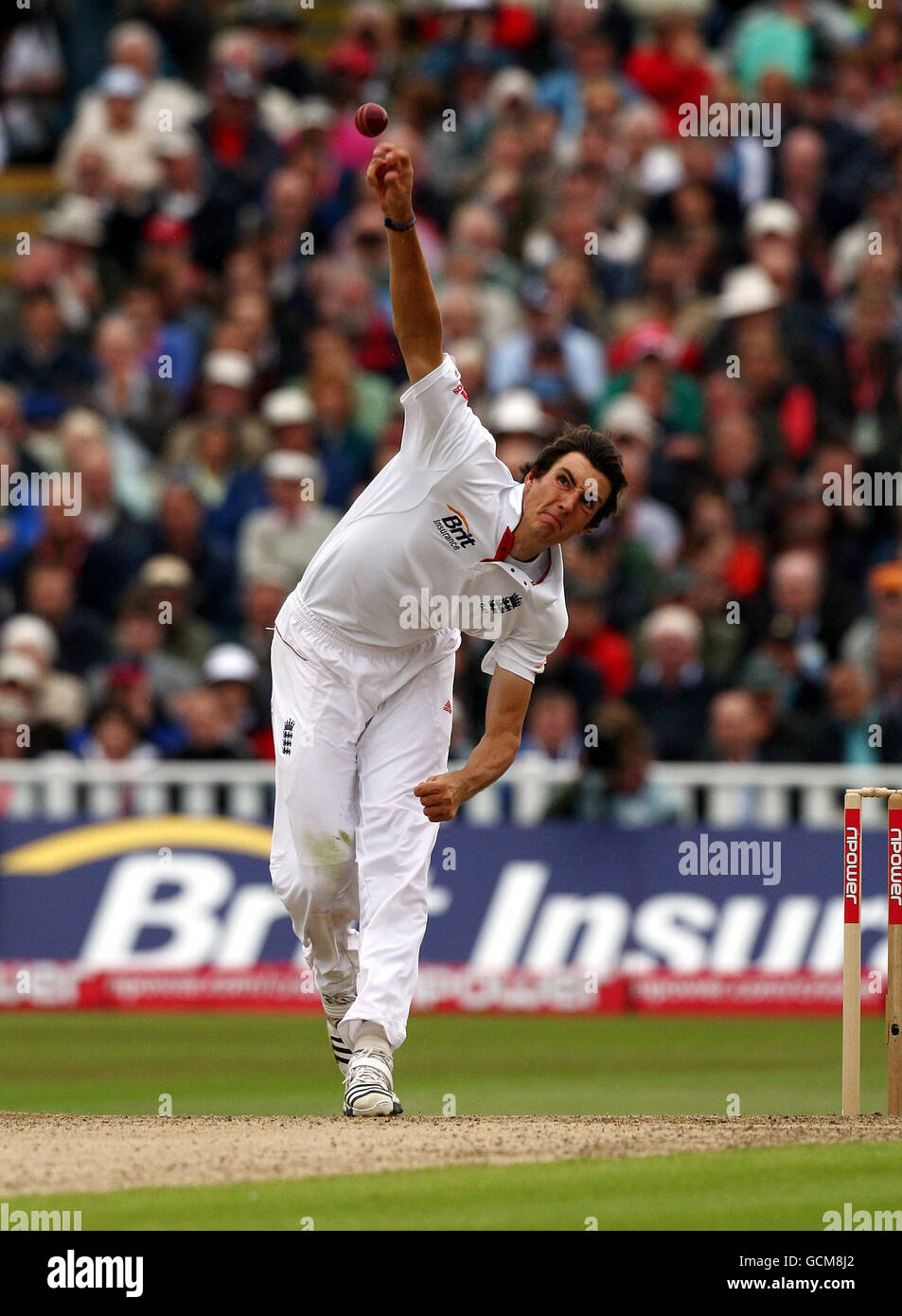 Steven Finn en Angleterre pendant le second Test de npower à Edgbaston, Birmingham. Banque D'Images