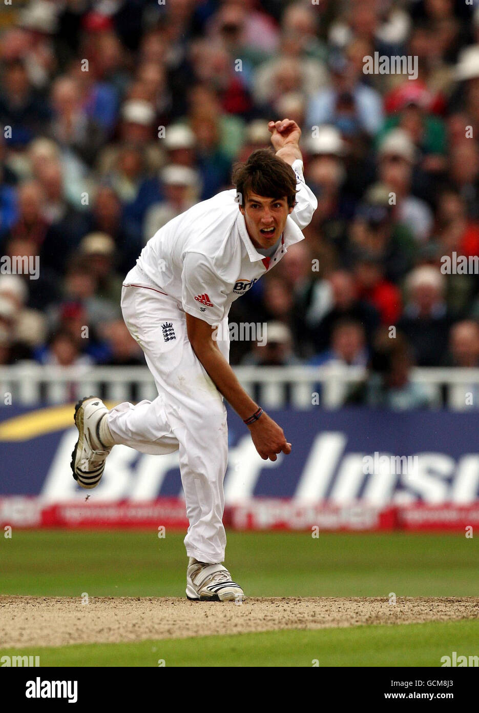 Steven Finn en Angleterre pendant le second Test de npower à Edgbaston, Birmingham. Banque D'Images