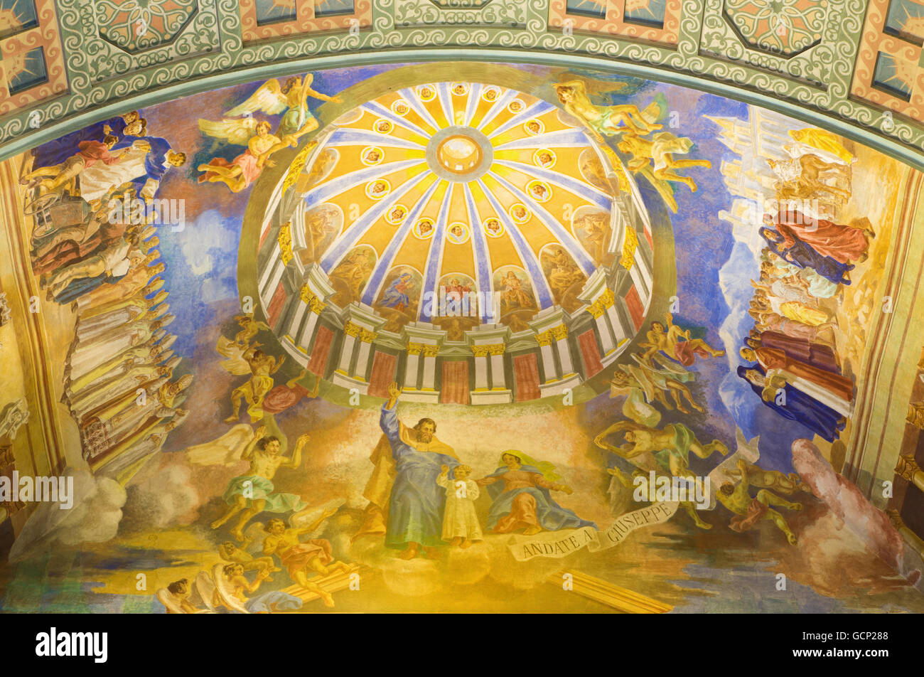 ROME, ITALIE - 10 mars 2016 : Le Saint Joseph Patron de l'Église universelle fresque au plafond (1957-1965) Banque D'Images