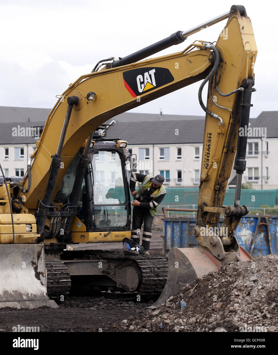 Vue générale des travaux de réparation initiaux pour le quartier du logement et le village des Jeux du Commonwealth à Glasgow. Banque D'Images