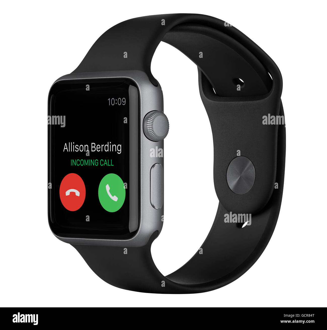 Varna, Bulgarie - 16 octobre 2015 : Sport Watch Apple 42mm en aluminium gris espace noir avec bande Sport Banque D'Images