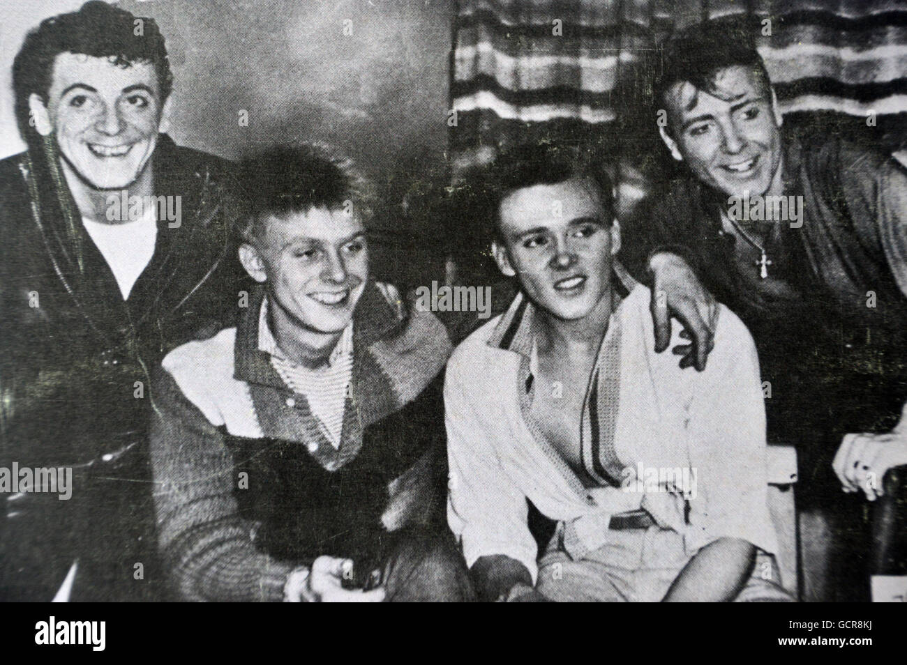 Gene Vincent, Joe Brown, Billy Fury & Eddie Cochran à partir de l'arrière de l'enregistrement de l'Album d'Eddie Cochran's "à l'air' Banque D'Images