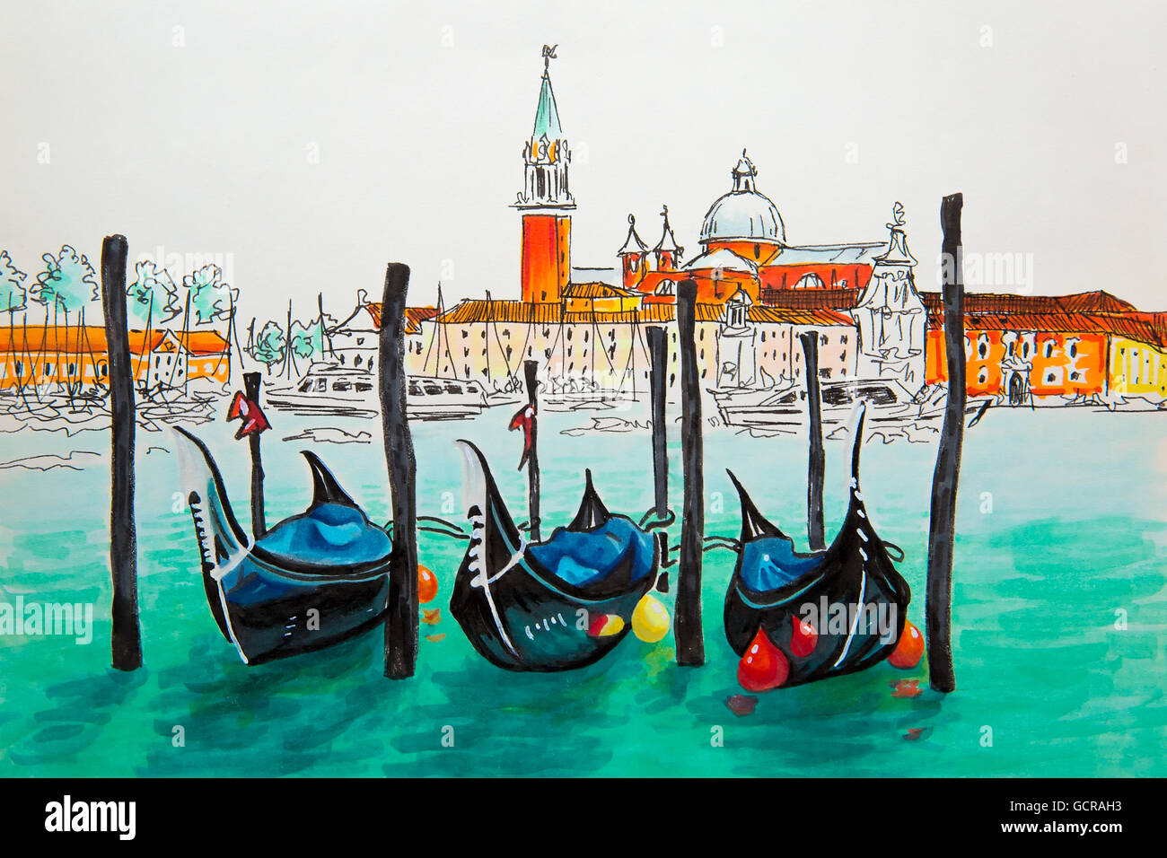 Gondoles de la lagune de Venise, Italie Banque D'Images