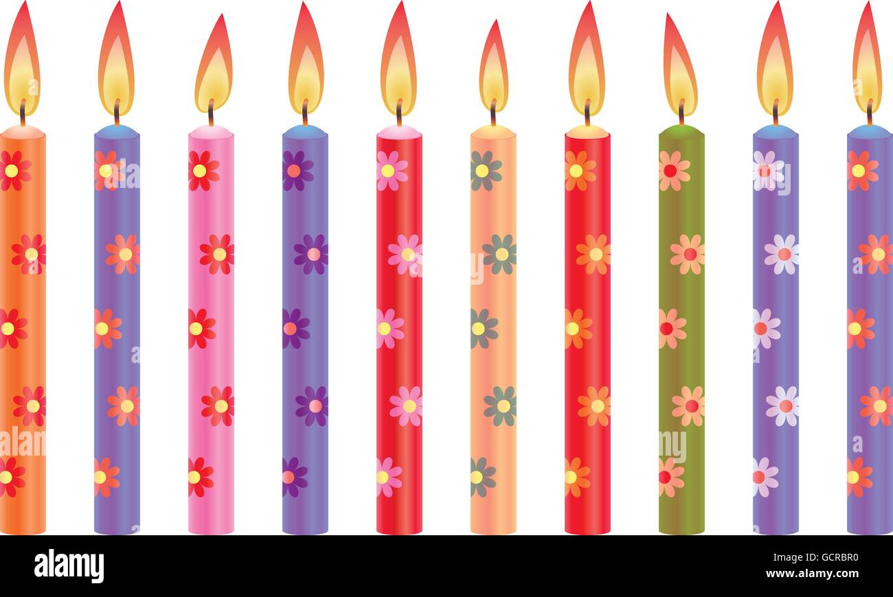 Bougies d'anniversaire avec des fleurs colorées Illustration de Vecteur