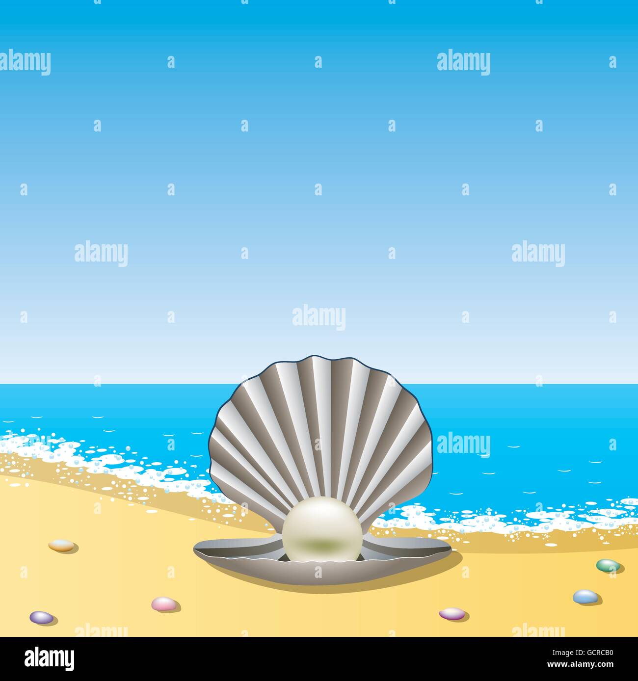 Vector ouvert sea shell avec perle sur la mer Illustration de Vecteur