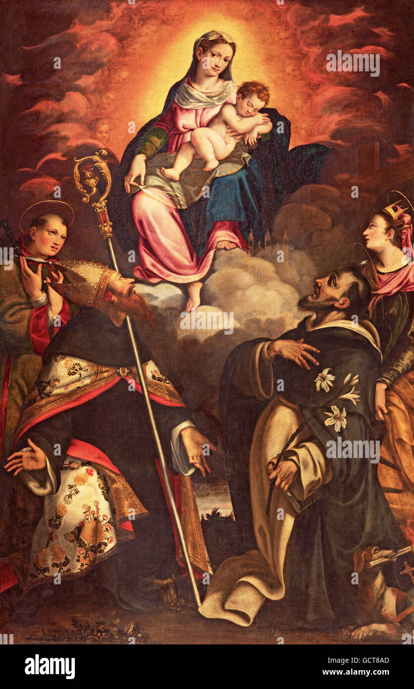 CREMONA, ITALIE : haletant de Madonna en gloire avec les saints par Antonio Mainardi (1585) à l'église Chiesa di San Agostino. Banque D'Images
