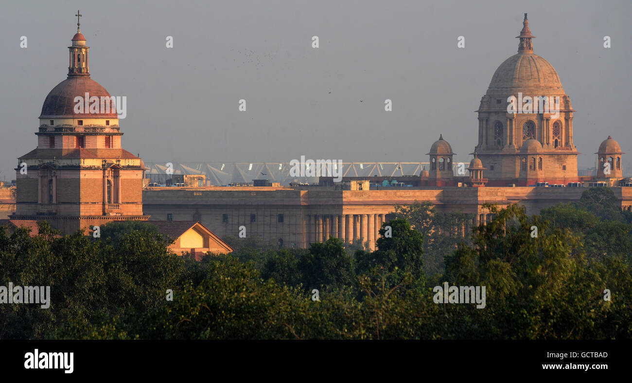 Vue générale du Palais du Président avec le stade Nehru au loin à New Delhi, en Inde Banque D'Images