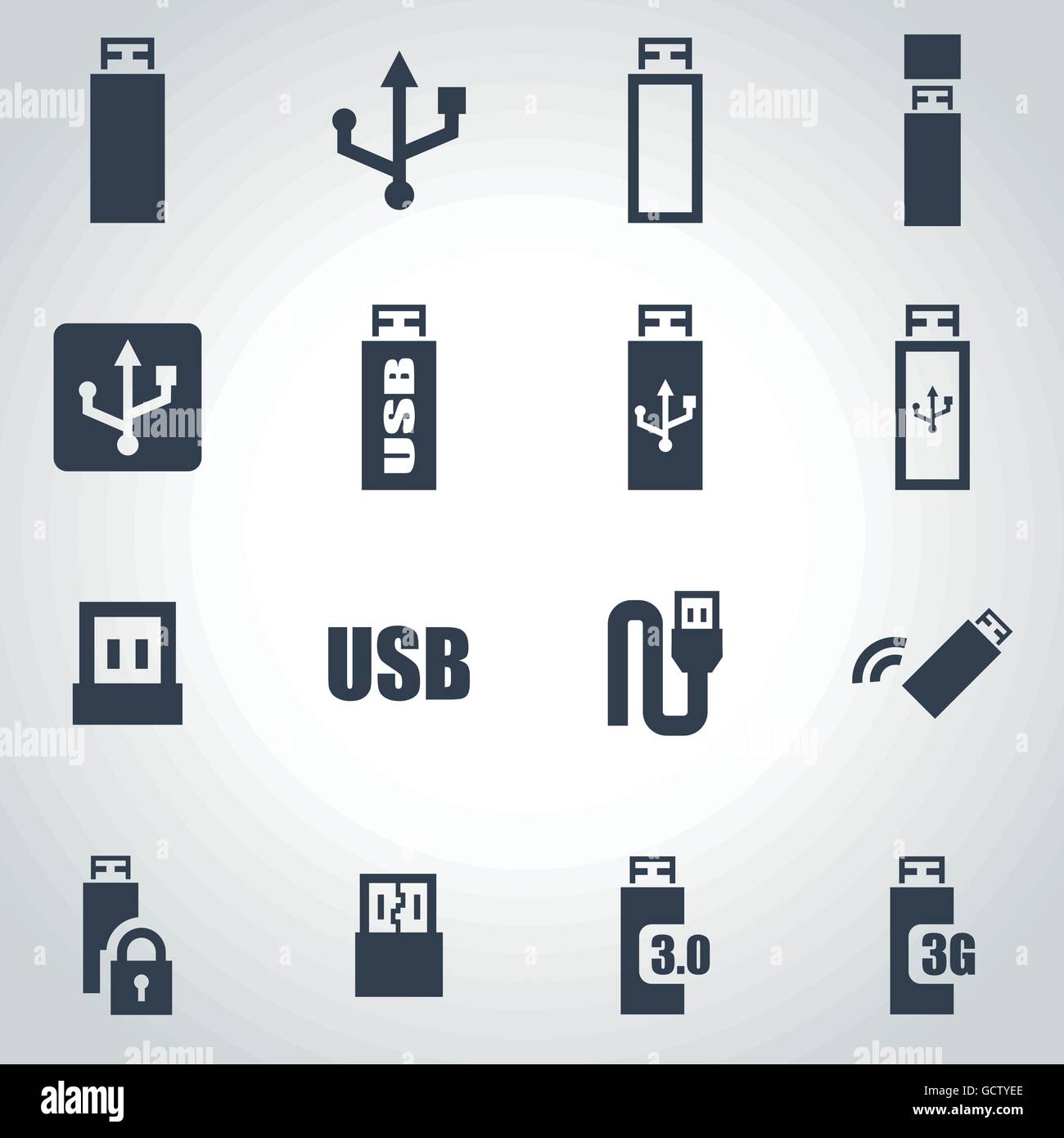 Vector icon set usb noir Illustration de Vecteur