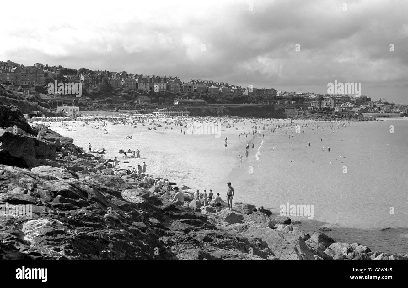 Bâtiments et monuments, Saint-Ives. La baie et la plage de Porthminster à St.Ives, Cornwall. Banque D'Images