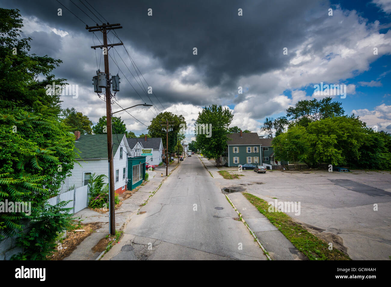 Vue de la deuxième rue, dans Piscataquog, Manchester, New Hampshire. Banque D'Images