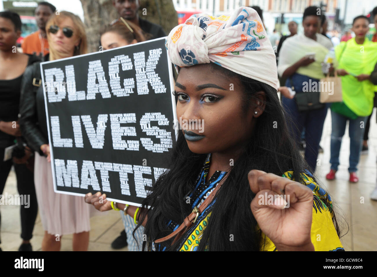 London UK. 09/07/2016 à Femme Black vit Question rally en réponse aux tirs de haut profil Américains africains par la police américaine Banque D'Images