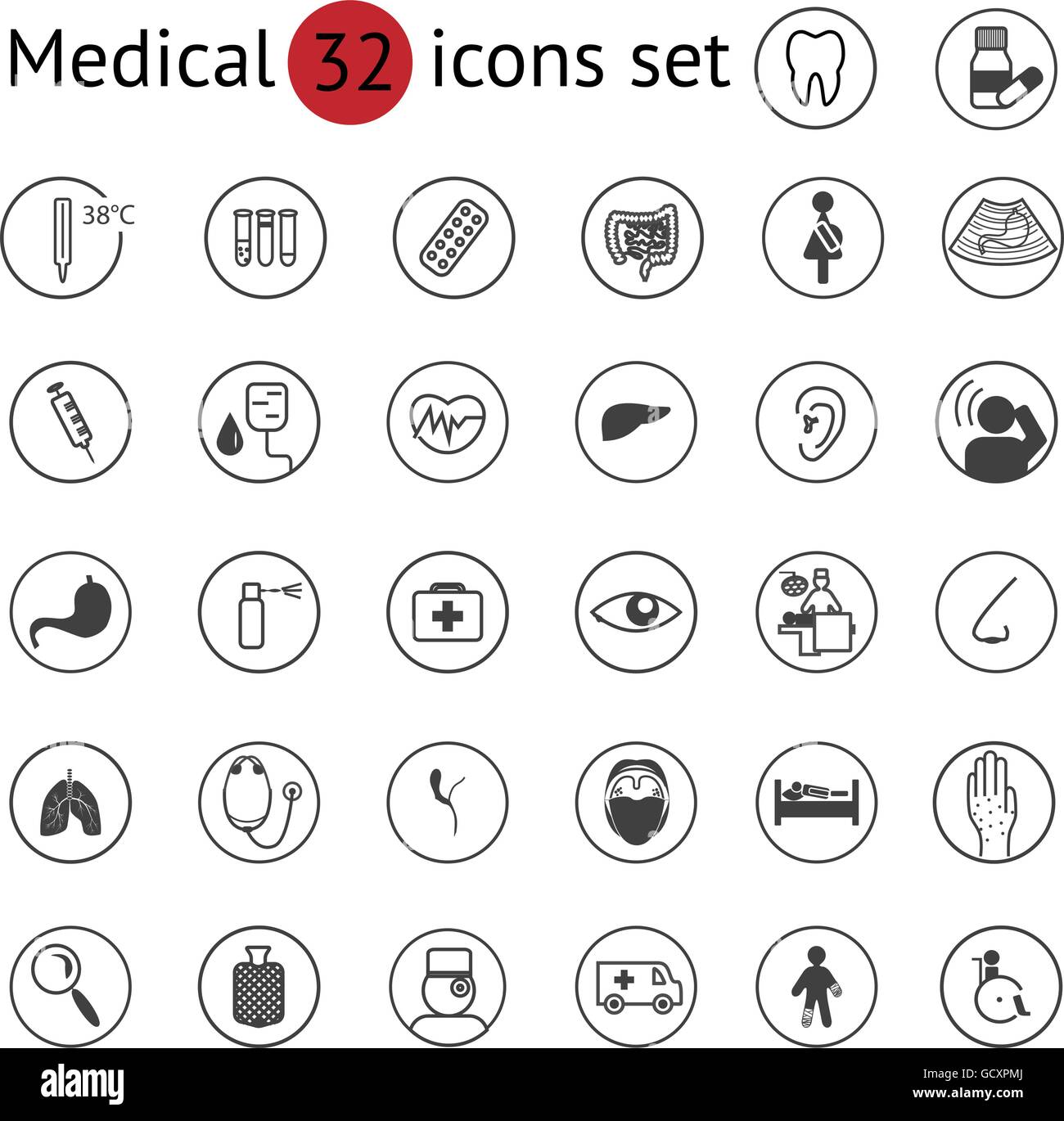 Télévision medical icons set Illustration de Vecteur