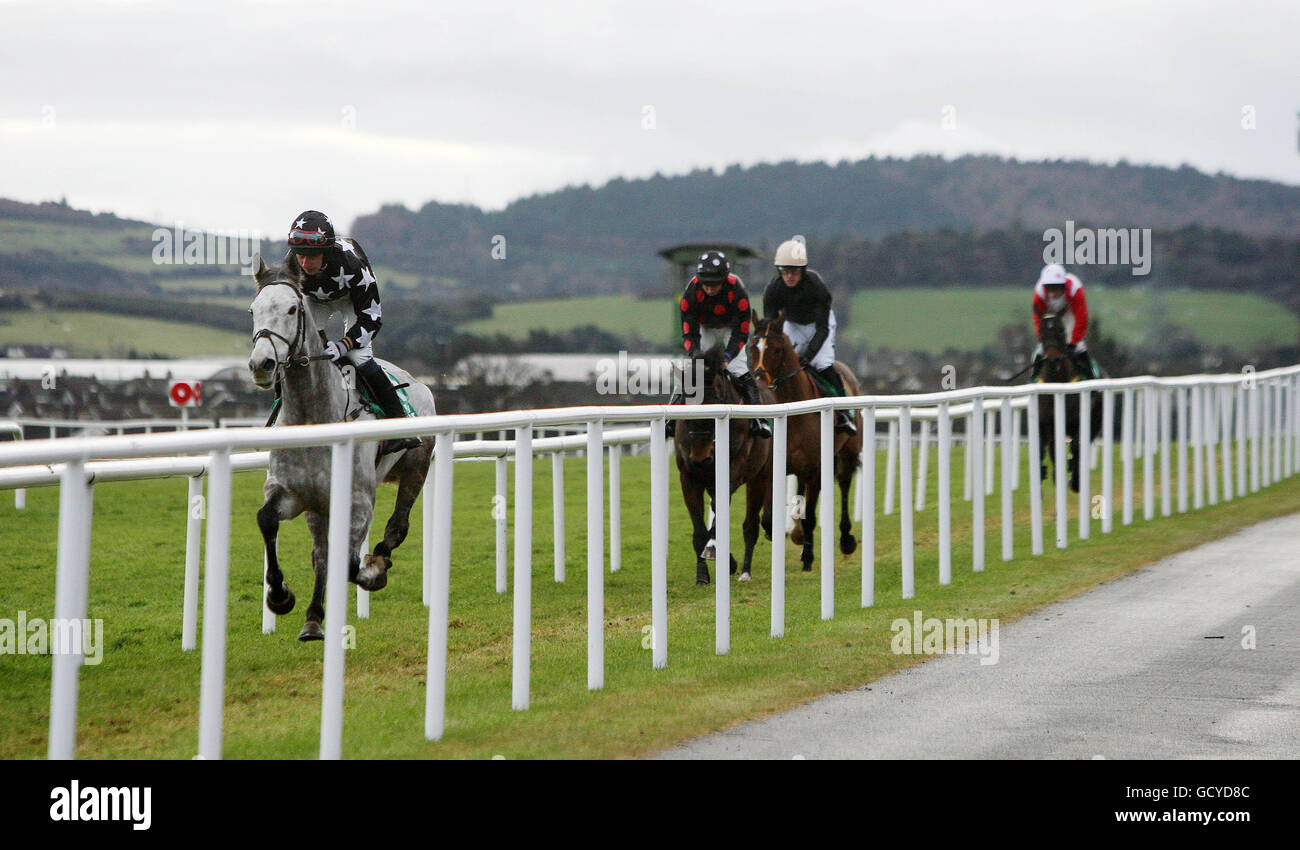 Les chevaux vont poster pendant le troisième jour du festival de Noël à l'hippodrome de Leopardstown, Dublin, Irlande. Banque D'Images