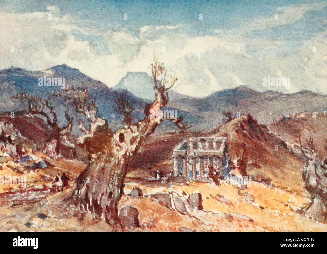 Le Temple d'Apollon à Bassae en Arcadie, avec vue lointaine du Mont Ithome. La Grèce, vers 1906 Banque D'Images