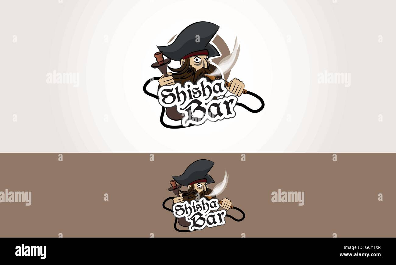 Logo Bar Shisha fumée Pirate Illustration Cartoon Illustration de Vecteur