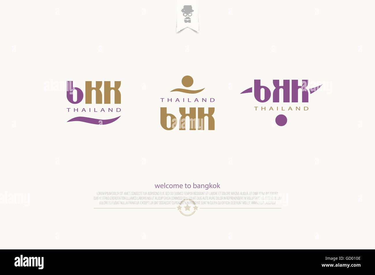 Situé sur la ville de Bangkok logotypes isolé sur fond blanc. lettrage vecteur d'icônes. Capitale de la Thaïlande symbole du logo. Thai travel ag Illustration de Vecteur