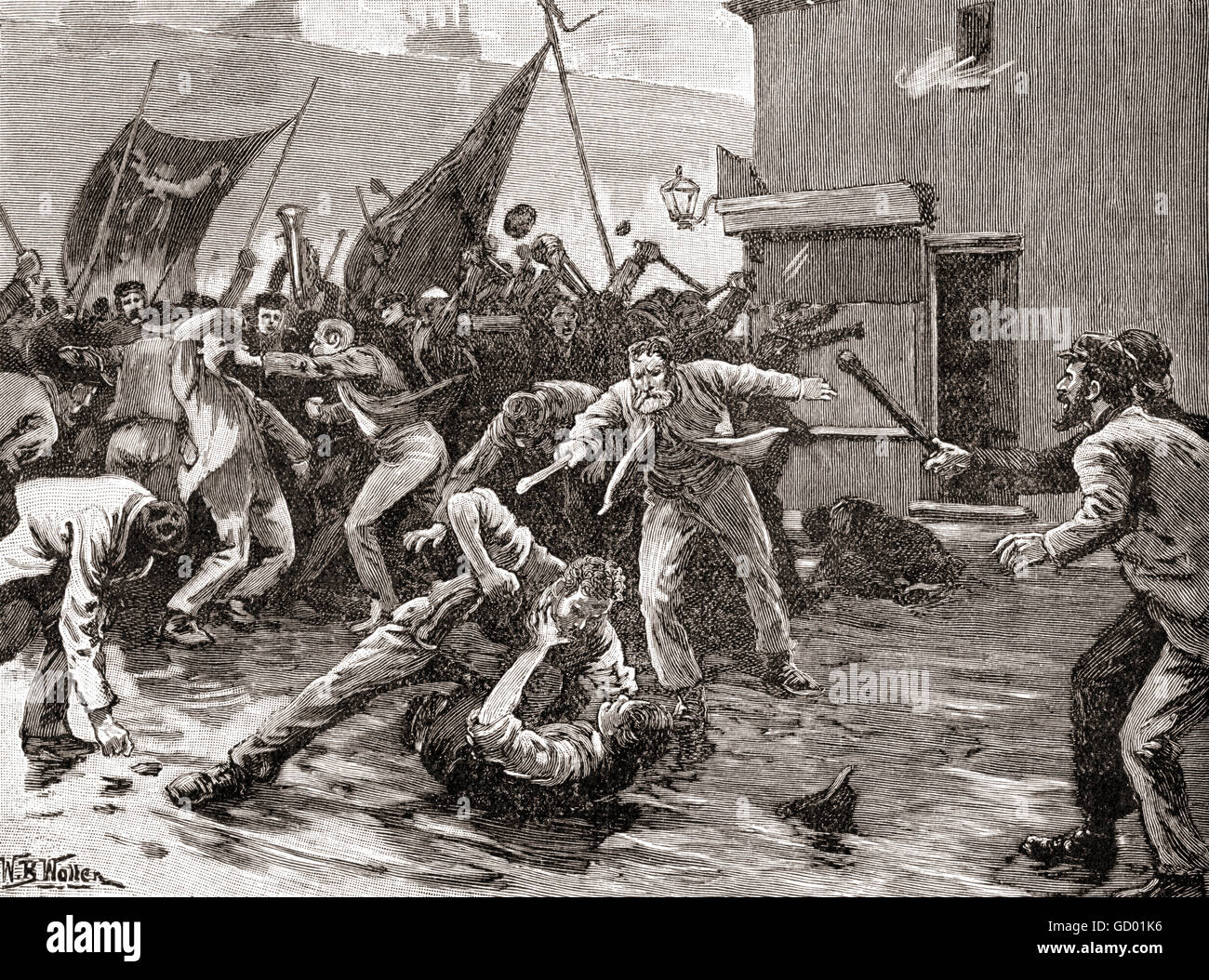 Émeutes à Belfast, en Irlande en 1886. Banque D'Images