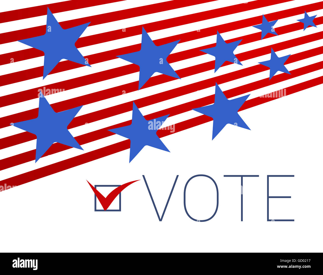 Résumé fond avec rayures rouges et flying blue stars. Arrière-plan simple thème élection vote Banque D'Images