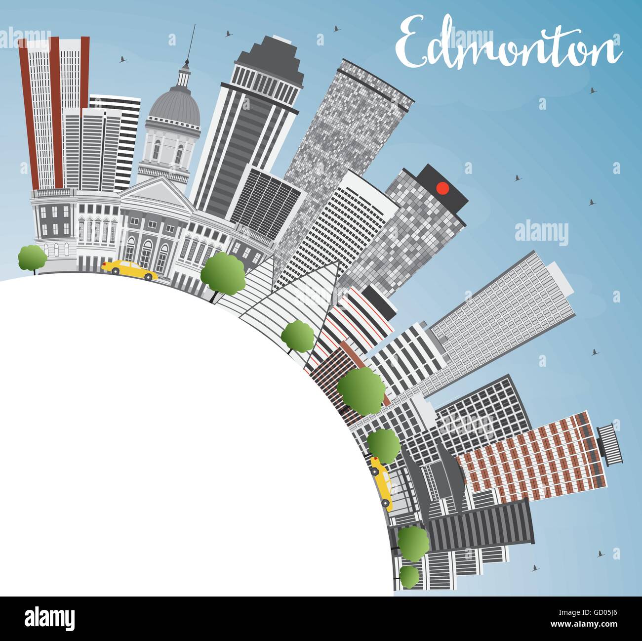 Edmonton Skyline avec bâtiments gris, ciel bleu et copier l'espace. Vector Illustration de Vecteur