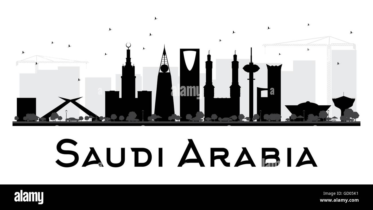 L'Arabie saoudite City skyline silhouette noir et blanc. Vector illustration. Concept simple pour le tourisme, la bannière de présentation Illustration de Vecteur