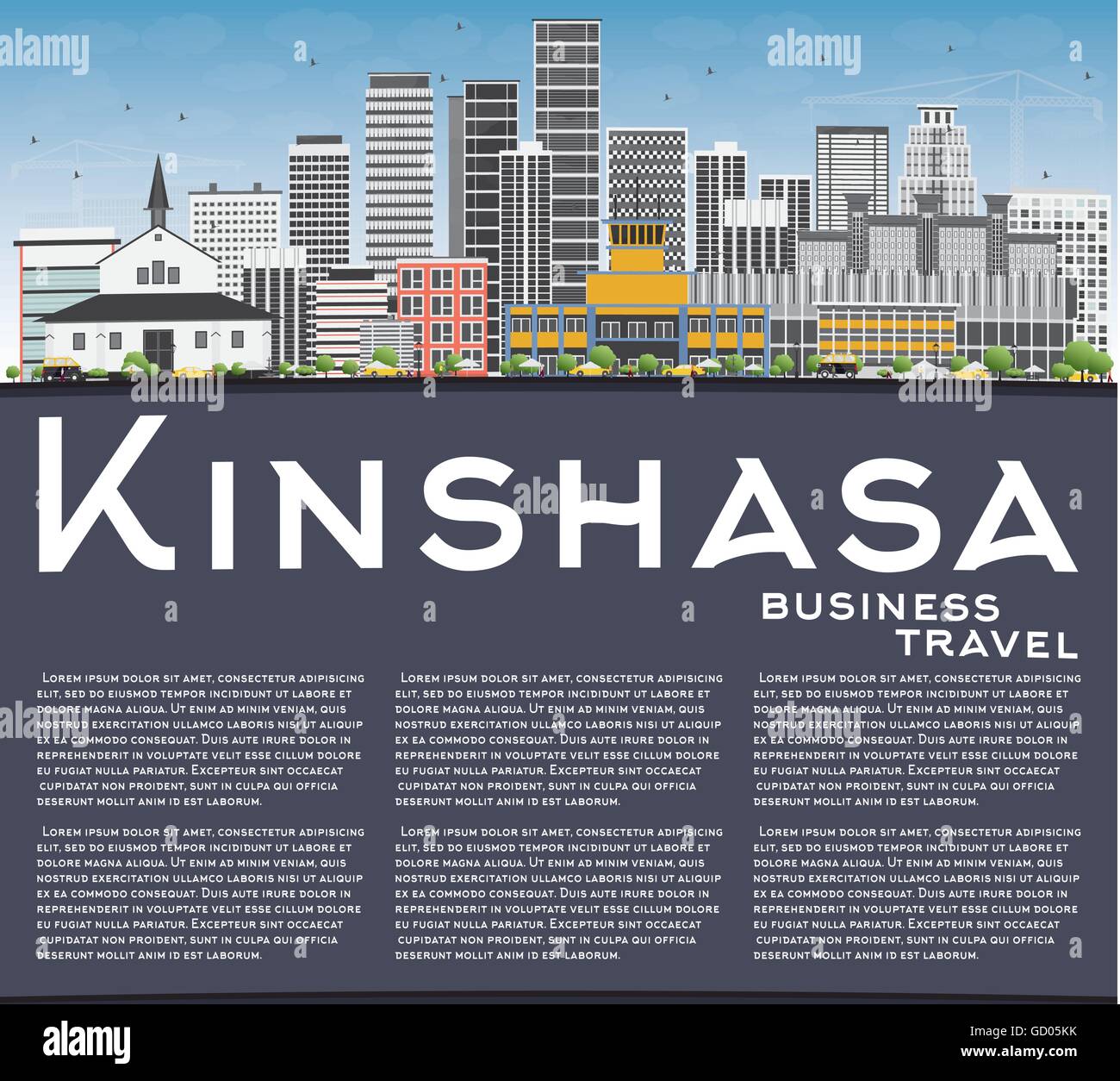 Toits de Kinshasa avec les bâtiments gris, ciel bleu et copier l'espace. Vector Illustration. Les voyages d'affaires et tourisme Concept Illustration de Vecteur
