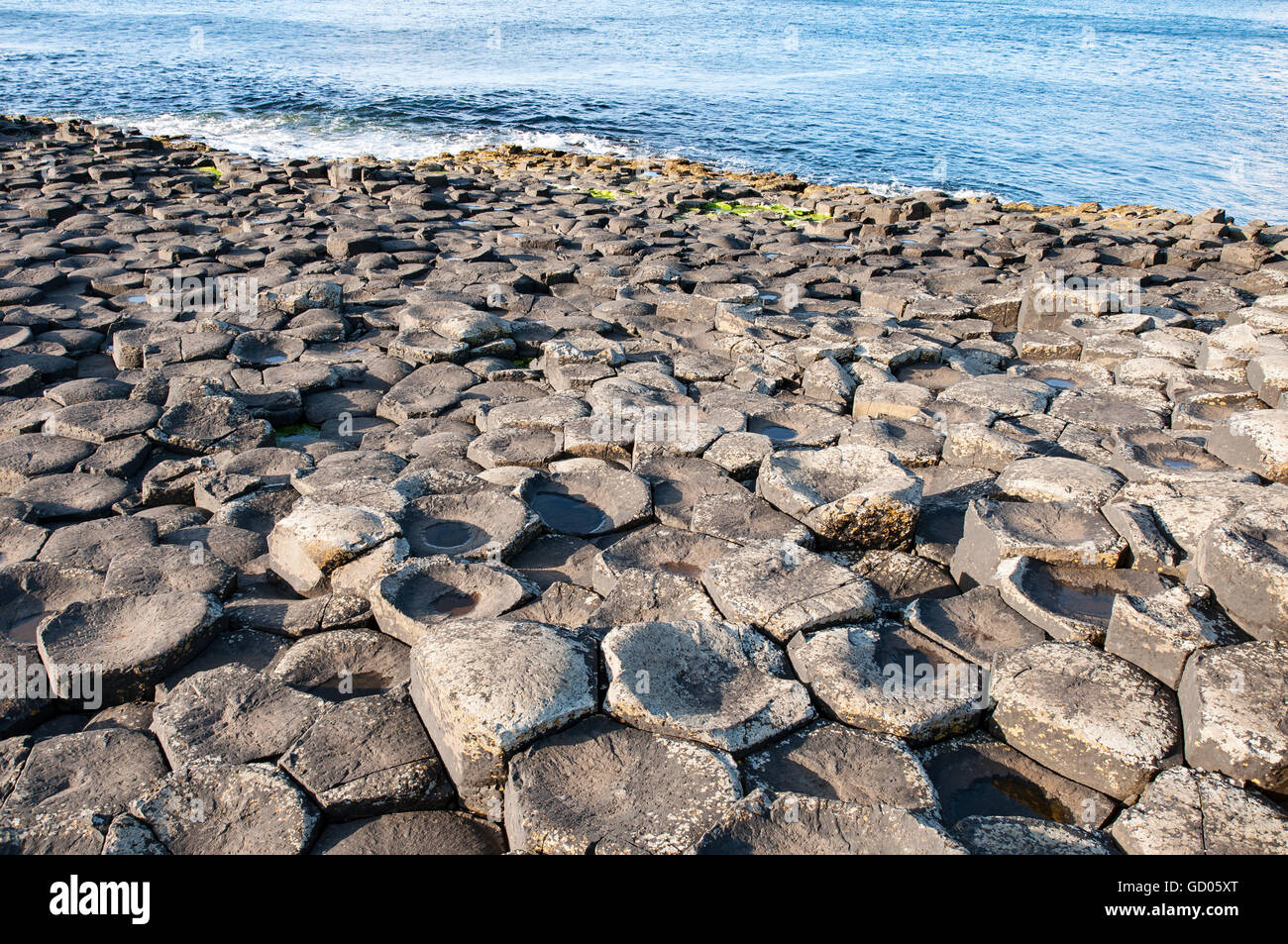 Chaussée des Géants. Formations hexagonales géologique unique de basalte volcanique roches sur la côte de l'Irlande du Nord, Royaume-Uni Banque D'Images