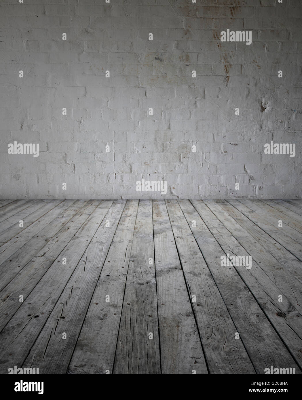 Planchers en bois et mur de brique Banque D'Images