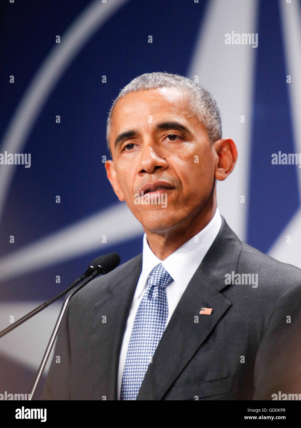 Varsovie, Pologne. 08 juillet, 2016. Des déclarations d'un président des Etats-Unis Barack Obama à Nationan Stadium à Varsovie Pologne lors du sommet de l'OTAN sur th 8 juillet 2016. Credit : Dominika Zarzycka/Alamy Live News Banque D'Images