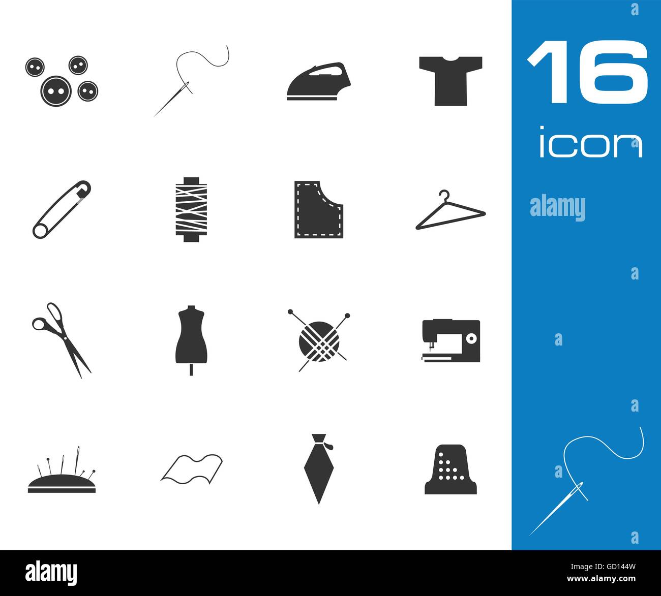 Couture noir Vector icons set Illustration de Vecteur