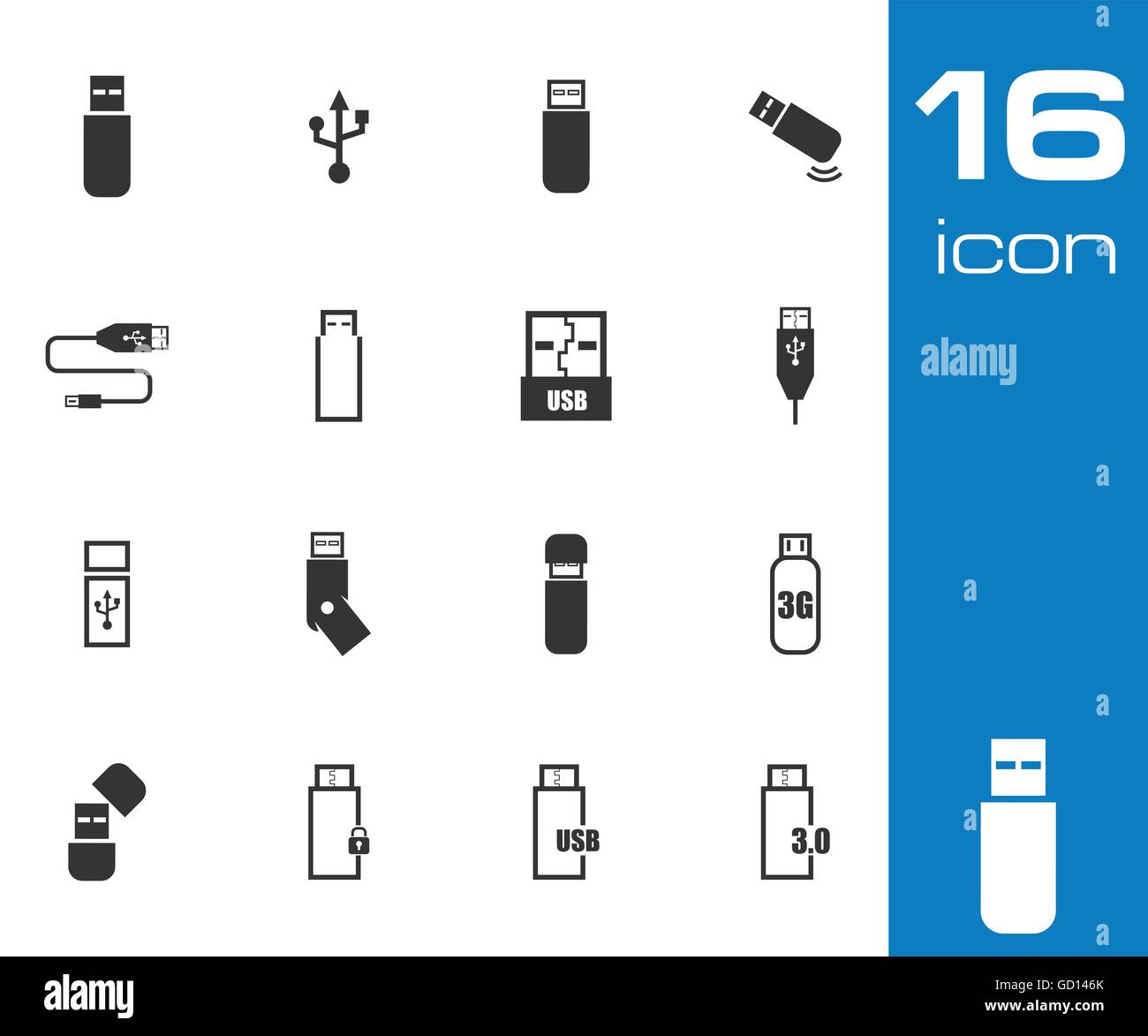 Vector icons set usb noir Illustration de Vecteur